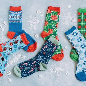 6 Pack Christmas Socks Women NIB New Kalon Classic Crew Height Novelty Sox